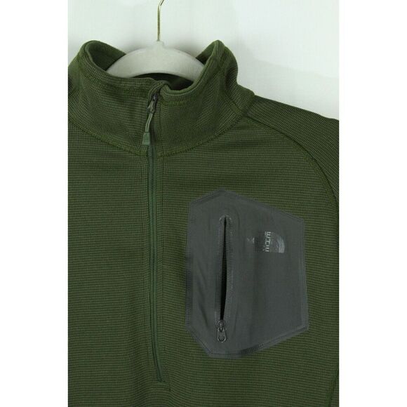 North Face Shirt Large Mens Half Zip Pullover Fleece Thermal Pocket Green - Picture 6 of 6